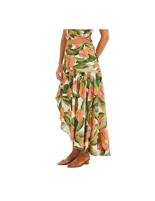 Saia Longa Estampada Antúrio Corrido • Farm Branco