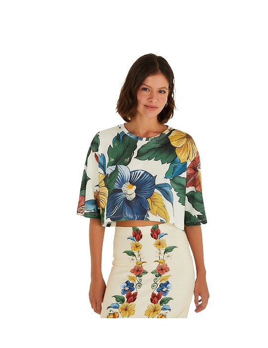 T-Shirt Cropped Estampada Tropicalzinho • Farm Branco