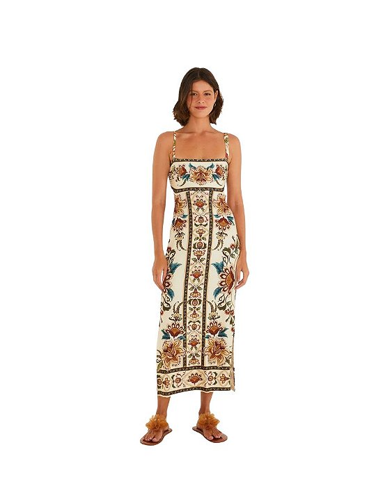 Vestido Midi Estampado Jardim Majestoso • Farm Creme
