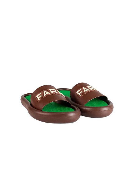 Sandalia Slide Farm Canoa Bicolor Marrom Verde Ivory • FARM