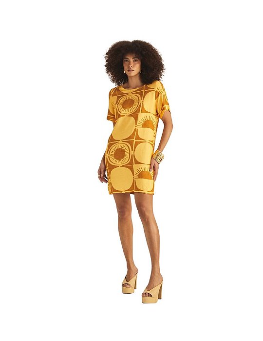 Vestido Comfort Gola Redonda Estampado • Sommer Amarelo