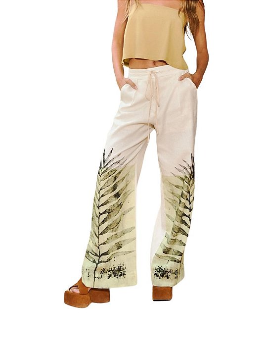 Calça Feminina Pantalona Em Linho Estampada • Open Off Shell