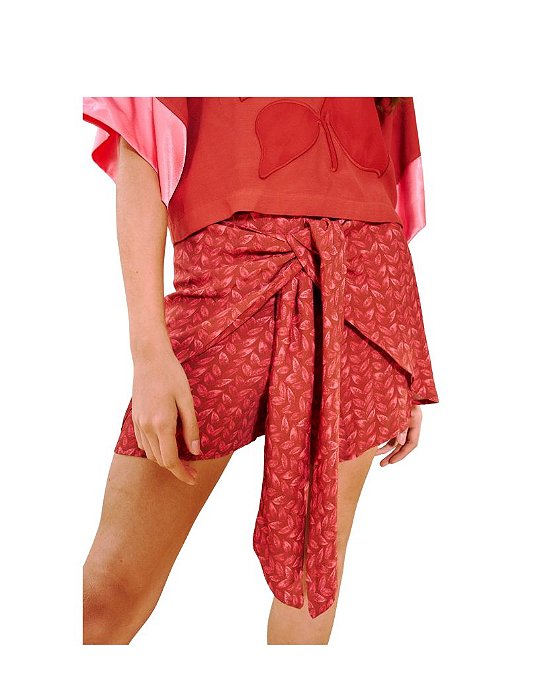 Short Curto Estampado Com Amarração Frontal • Open Vermelho