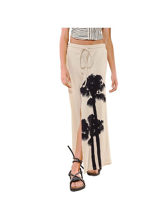 Saia Longa Com Fenda E Estampa De Coqueiro • Open Bege