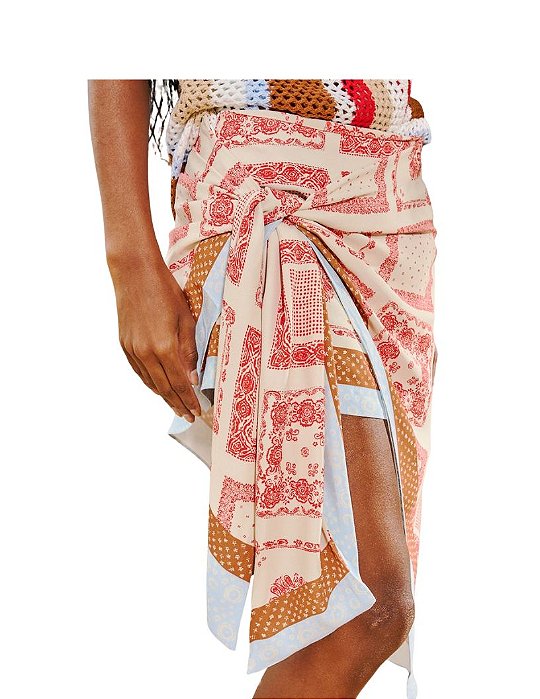 Saia Curta Estilo Lenço Fit Estampada • Open Bege