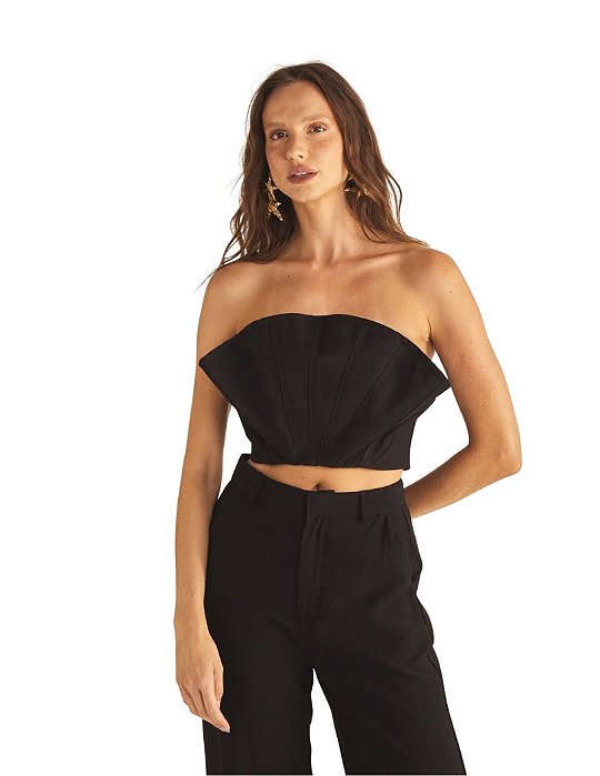 Top Alfaiataria Sem Alça Com Sobreposição • Sommer Preto