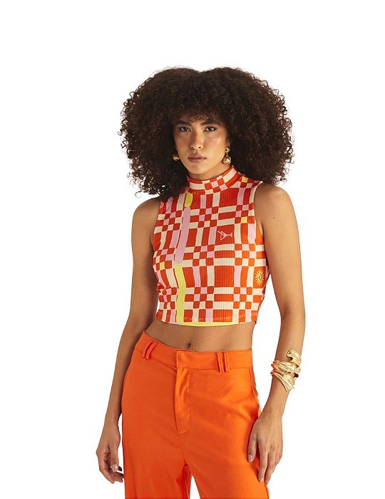 Regata Feminina Slim Gola Alta Estampada • Sommer Laranja