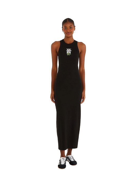 Vestido Midi Rib Maxi Flor • Farm Preto