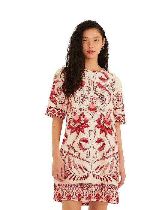 Vestido T-Shirt Básico Estampado Nina • Farm Bege