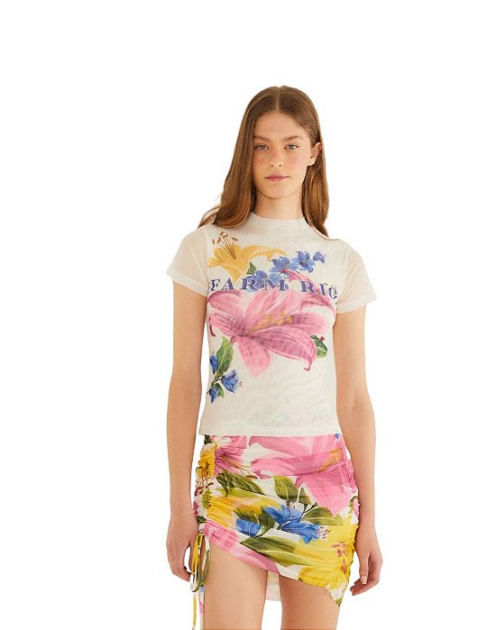 Blusa Tule Florall Malu • Farm  Bege