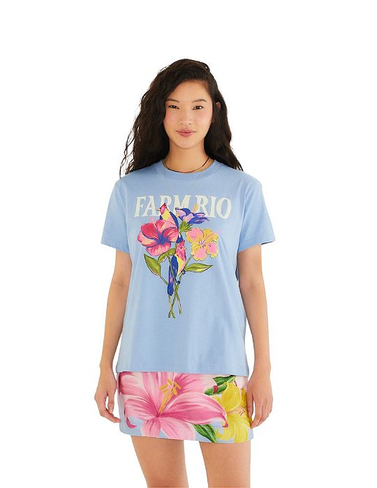 T-Shirt Fit Flores Passarinho • Sommer Azul