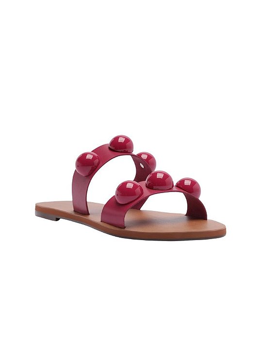 Rasteira Tiras Paralelas Esfera Pop Couro Rosa • ANACAPRI