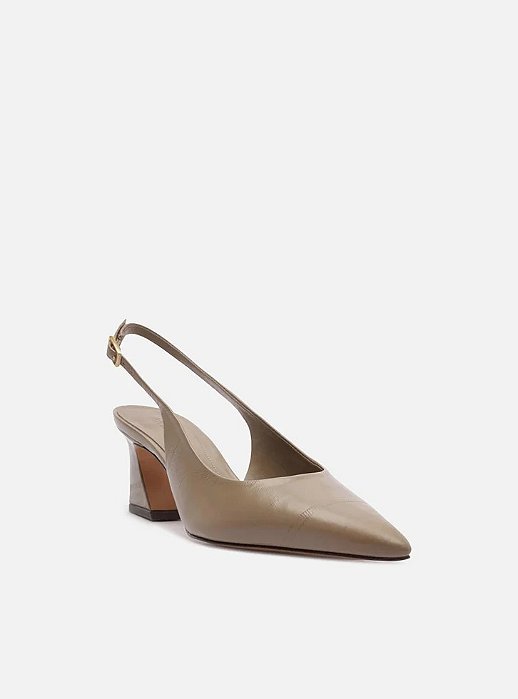 Scarpin Cinza Couro Salto Médio Geométrico Slingback • AREZZO