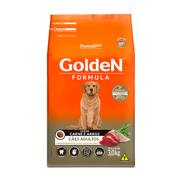 Ração Golden Fórmula Cães Adultos Carne 3Kg