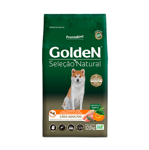 Ração Golden Seleção Natural Cães Adultos Abóbora 12Kg