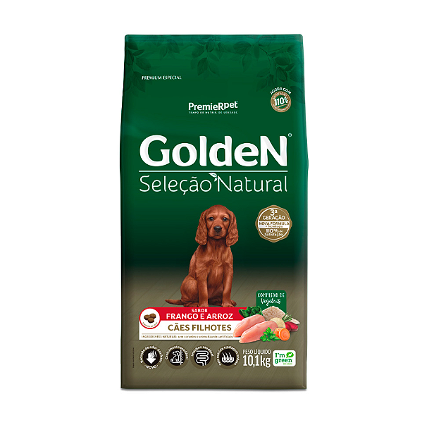 Ração Golden Seleção Natural Cães Filhotes Sabor Frango 10,1Kg