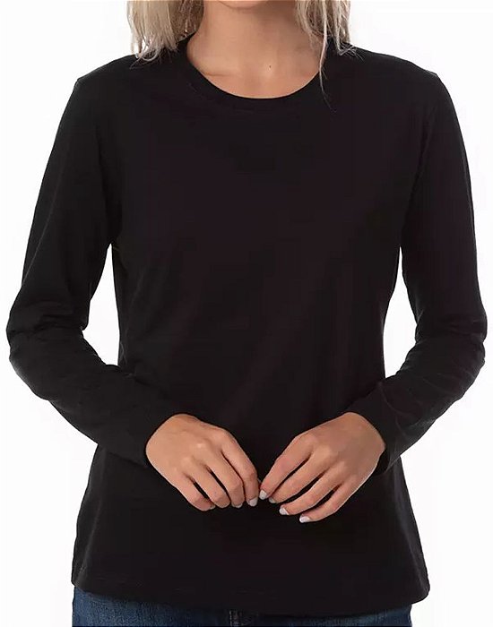 Camiseta Algodão Lisa Manga Longa Feminina Preta - Innovare Sul - Loja de  Camisas Bordadas Personalizadas