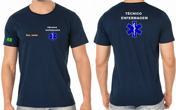Camiseta Algodão Masculino Técnico Enfermagem Bordado