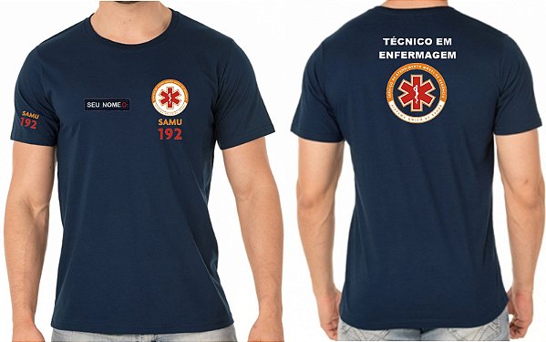 Camiseta Algodão Masculino TÉCNICO ENFERMAGEM SAMU 192 Bordado