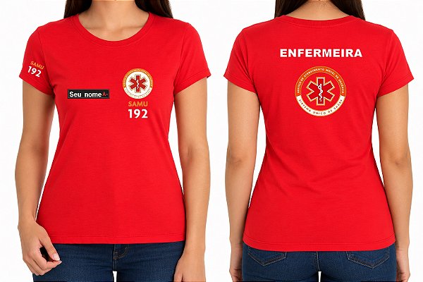 Camiseta Algodão Feminino ENFERMEIRA SAMU Bordado