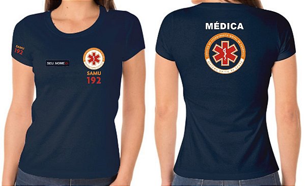Camiseta Algodão Feminino MÉDICA SAMU Bordado