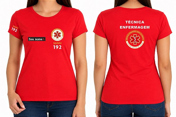 Camiseta Algodão Feminino TÉCNICA ENFERMAGEM SAMU Bordado