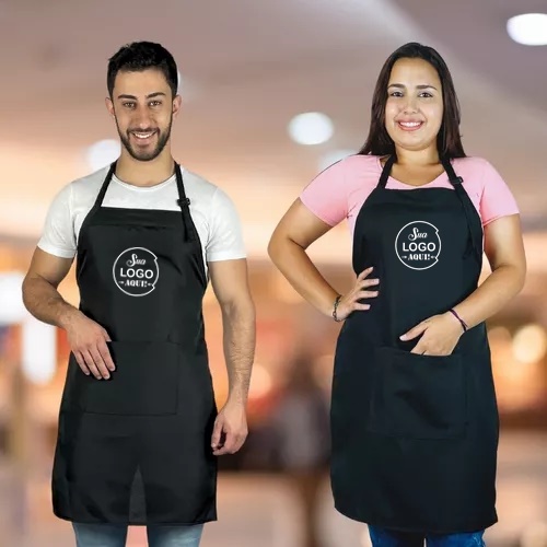AVENTAL OXFORD PERSONALIZADO SUA LOGOMARCA BORDADO - PRETO