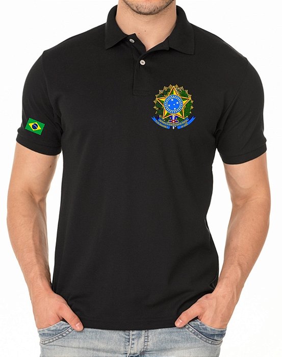 CAMISA POLO MASCULINO BRASÃO FEDERAL BORDADO