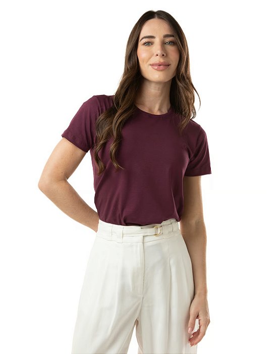 Camiseta Algodão Egípcio Feminina Bordô