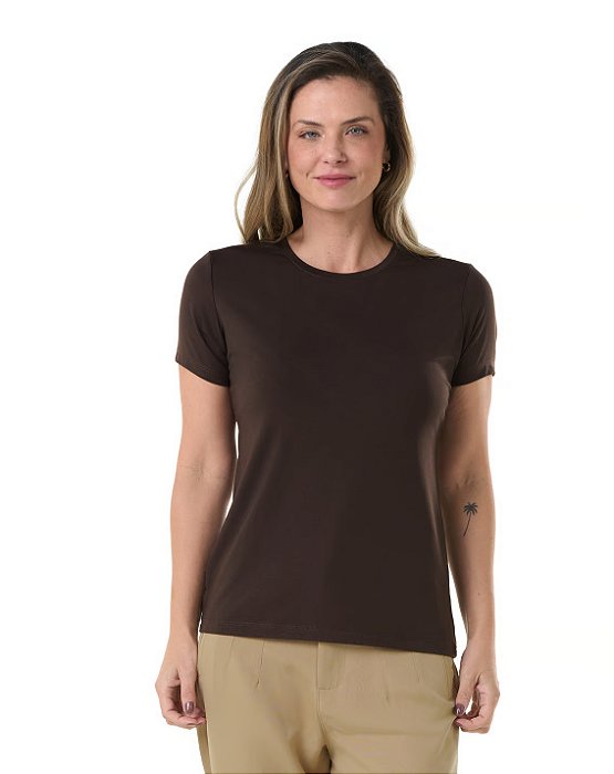 Camiseta Algodão Tech Modal Feminina Marrom