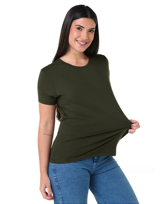 Camiseta Algodão Tech Modal Feminina Verde Musgo