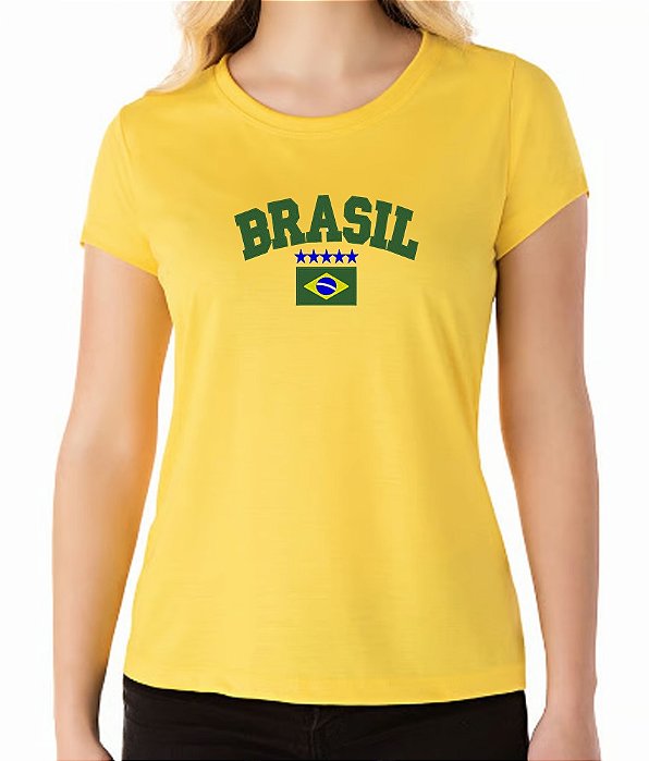 Camiseta Feminino Malha Fria T-shirt Copa Brasil Bordado
