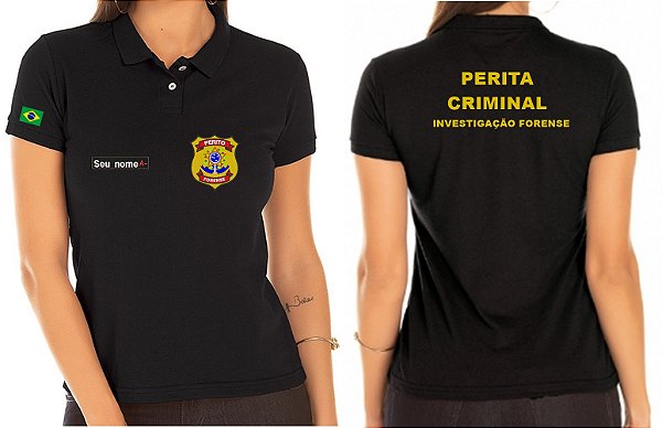 Camisa Polo Feminina PERITA CRIMINAL INVESTIGAÇÃO FORENSE Bordado