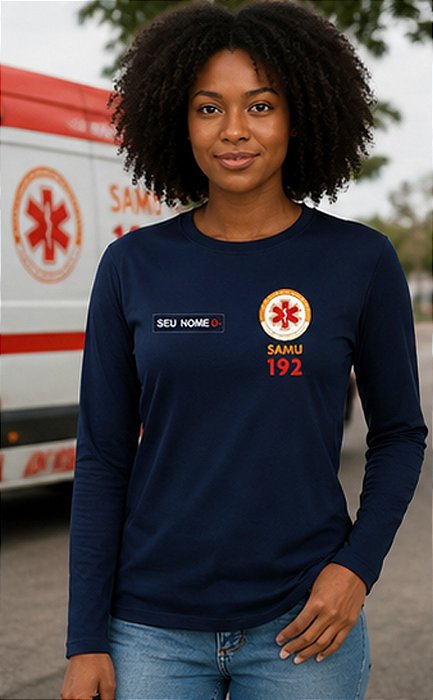 Camiseta Feminina Manga Longa SAMU 192 Bordado