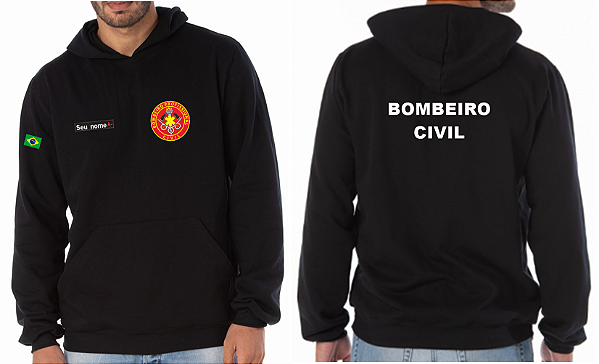 Casaco Moletom Capuz e Bolso BOMBEIRO CIVIL Bordado