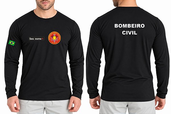 Camiseta Masculina Manga Longa BOMBEIRO CIVIL Bordado