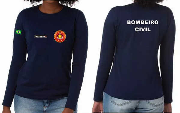 Camiseta Feminina Manga Longa BOMBEIRO CIVIL Bordado
