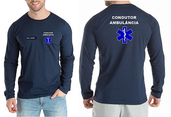 Camiseta Masculino Manga Longa CONDUTOR AMBULÂNCIA mod3 Bordado