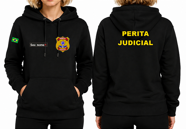Casaco Moletom Feminino Capuz e Bolso PERITA JUDICIAL Bordado