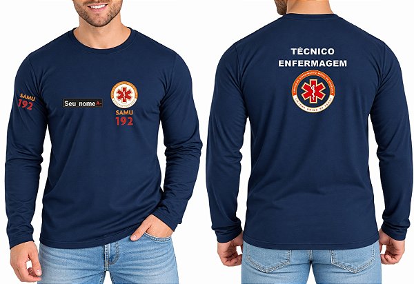 Camiseta Masculino Manga Longa TÉCNICO ENFERMAGEM SAMU Bordado