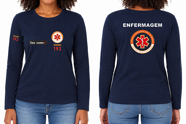 Camiseta Feminina Manga Longa ENFERMAGEM SAMU Bordado