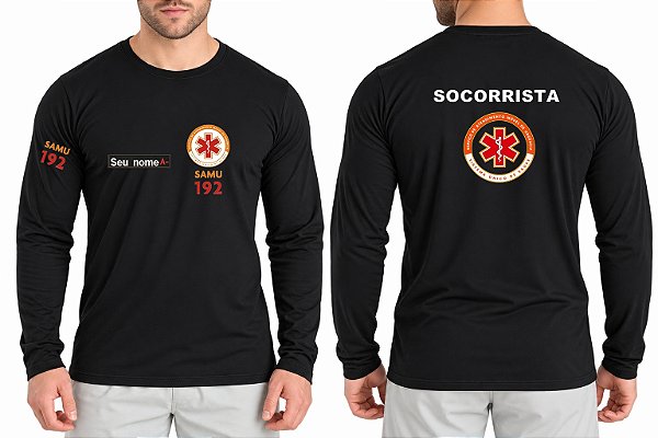 Camiseta Masculino Manga Longa SOCORRISTA SAMU Bordado