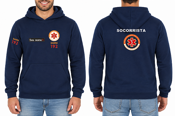 Casaco Moletom Capuz e Bolso Masculino SOCORRISTA SAMU Bordado