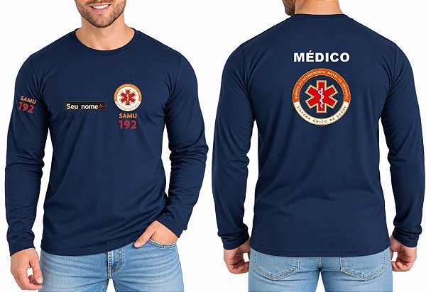 Camiseta Masculino Manga Longa MÉDICO SAMU Bordado