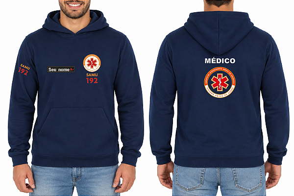 Casaco Moletom Capuz e Bolso Masculino MÉDICO SAMU Bordado