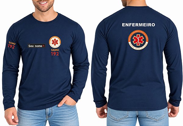 Camiseta Masculino Manga Longa ENFERMEIRO SAMU Bordado