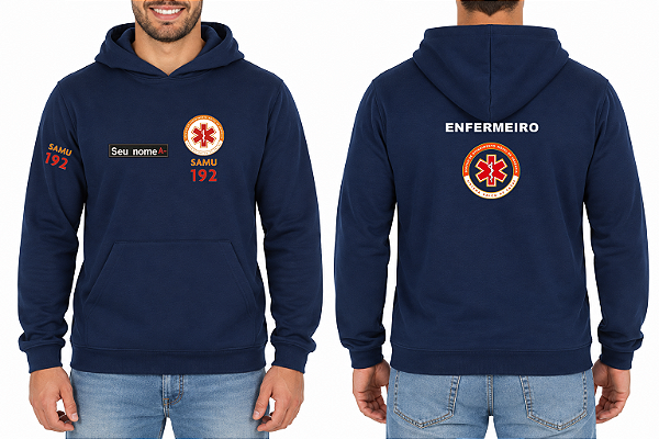 Casaco Moletom Capuz e Bolso Masculino ENFERMEIRO SAMU Bordado