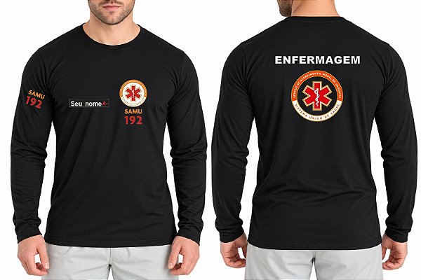 Camiseta Masculino Manga Longa ENFERMAGEM SAMU Bordado