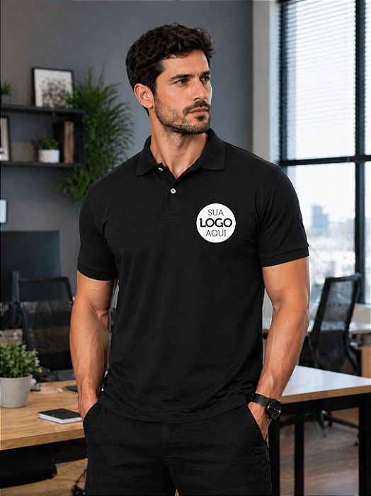 Camisa Polo Masculino Personalizado Sua Logomarca Bordada Peito