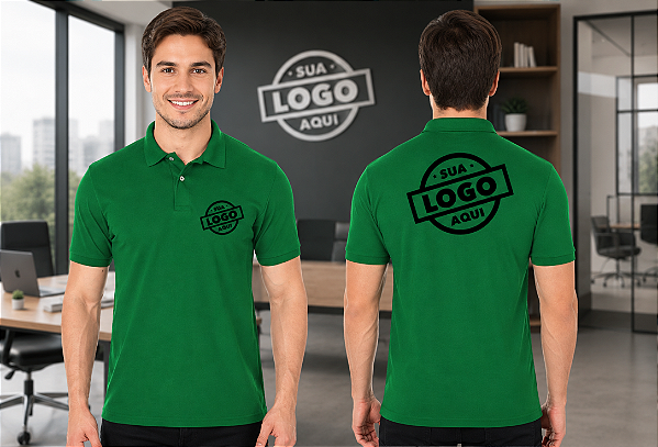 Camisa Polo Masculino Personalizado Sua Logomarca Bordado Peito e Costas